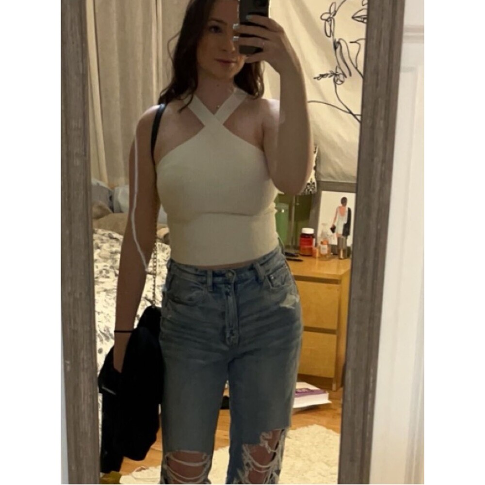 Abercrombie and Fitch White Cross top knit shirt size medium